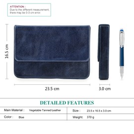 Hiram Leather Pencil Case Portable Genuine Leather Storage Box Pen Case, blue, Fountain pen case