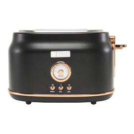Haden DORSET, Stainless Steel Retro Toaster with Adjustable Browning Control and Cancel, Defrost and Reheat Settings (Black/Copper, 2 Slice)