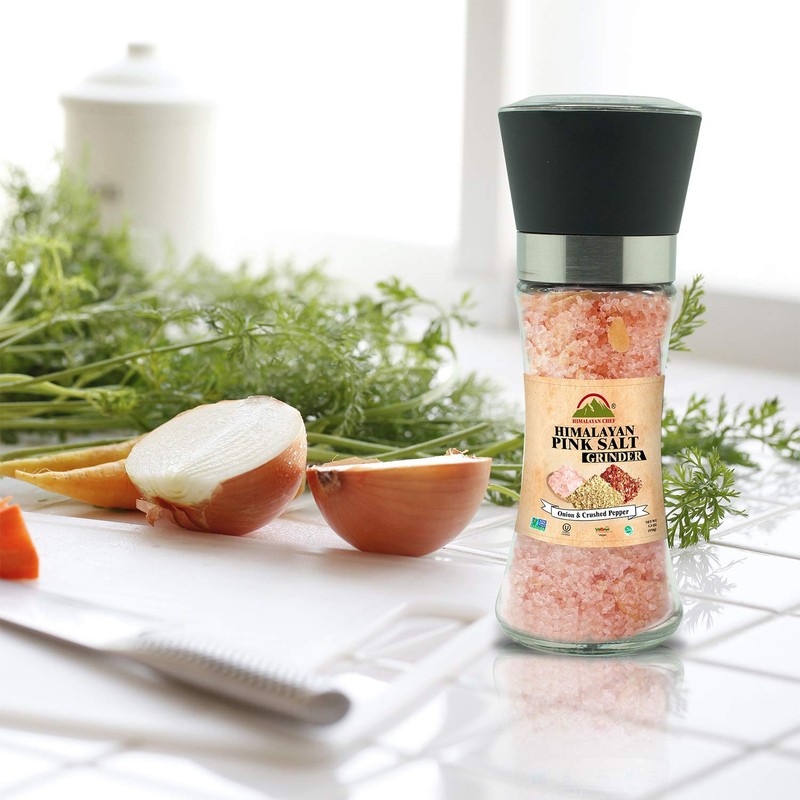 Himalayan Chef Pink Salt Grinder, Roasted Onion & Cushed Red