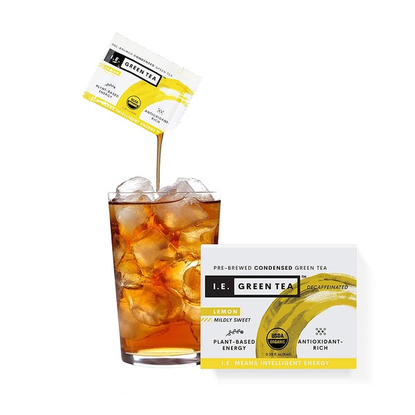 I.E. Green Tea Natural Lemon Flavor Green Tea, Decaffeinated — Pure, Instant, Liquid Tea Concentrate (4 Boxes of 8 Packets)