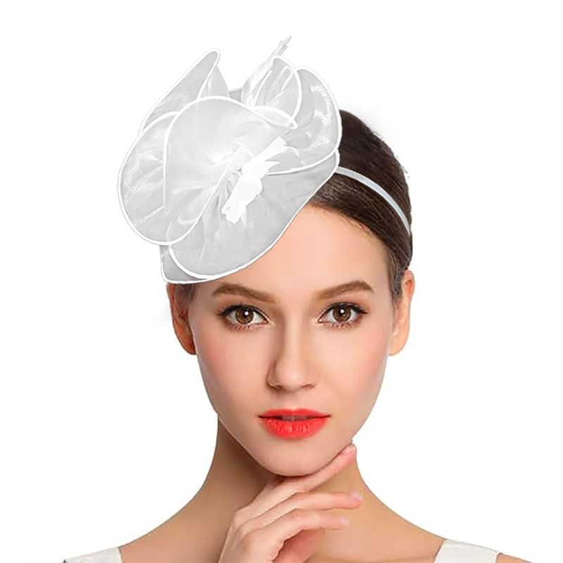 Flayem Fascinator Hats for Women White Pillbox Hat with Veil