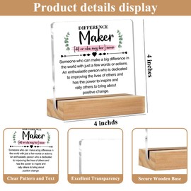 Difference Maker Definition Inspirational Acrylic Sign with Wood Stand, Difference Maker Gift Bedroom Office Living Room Desk Cubicle Table Shelf Decor, Thank You Gifts for Women Coworker Teacher Boss