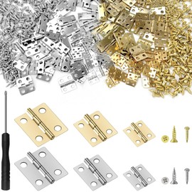 120 Sets Small Mini Hinges, 10*8/13*12/16*13mm Door Chest Butt Hinges Connectors, Folding Butt Hinges for Small Wooden Toy Box, with 320 Pcs Screws, 160 Pcs Nail and 1 Cross Mini Screwdriver（2 Color）