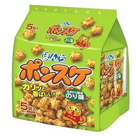 Bonchi Ponsuke Nori Flavor 5PC (125g) (Pack of 2), Japanese Crispy Cracker with Laver Seaweed & Sweet Soy Sauce Flavor Snack from Osaka, MADE IN JAPAN