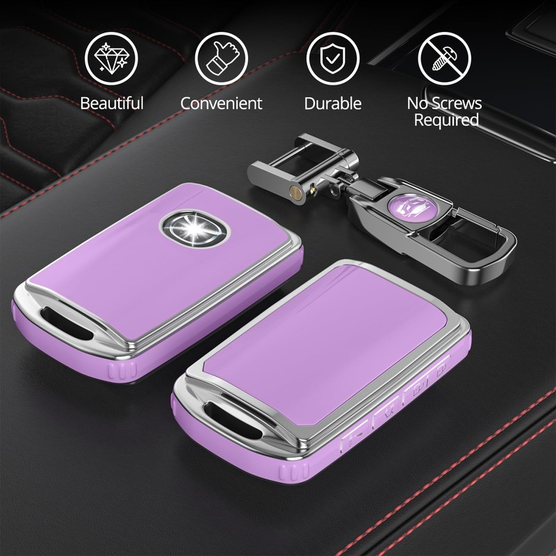 QfungYe Mazda Key Fob Cover with Keychain, No Screws Required,