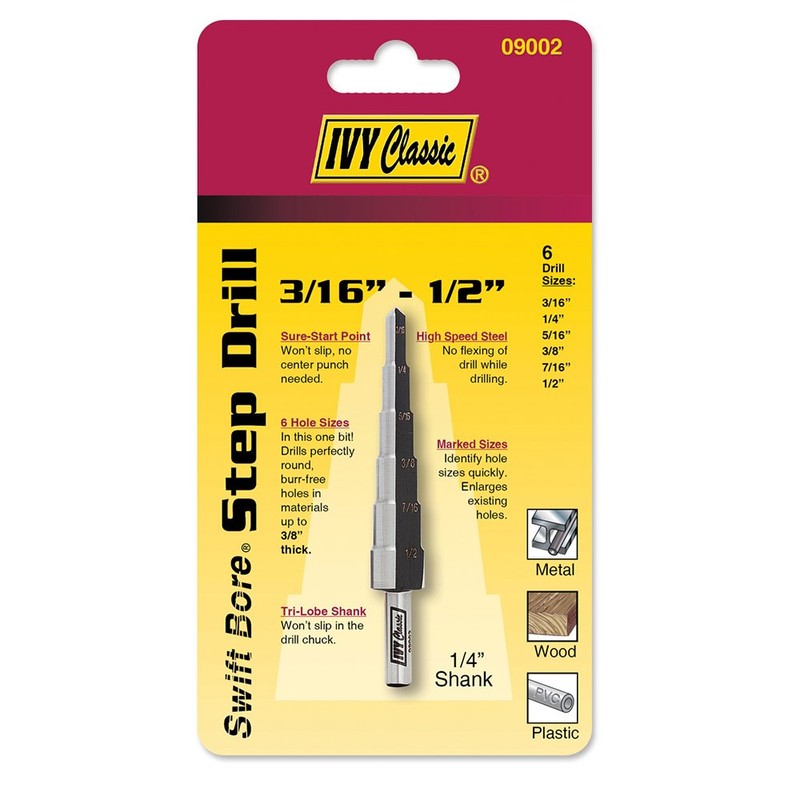 IVY Classic 09002 6-Hole Step Drill Bit, 3/16" - 1/2",