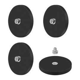 SWAWIS Pack of 4 Diameter 66 mm Neodymium Magnets Rubberised Magnet with Thread Round with M6 Internal Thread, 30 kg Load Capacity Magnetic Systems with Rubber Sheath for Attaching Vehicle Lights and