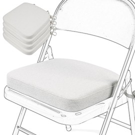 SINOSSO Memory Foam Chair Cushions for Folding Chairs 4 Pack, Thickened 2" Square Pads with Ties for Kitchen Chairs, Indoor Non-Slip Dining Chair Seat Cushions (Set of 4, Beige-Gray)