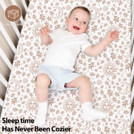 Unnivoll Pack and Play Sheets Fitted 3 Pack, Mini Crib Sheets for Pack N Play Mattress Stretchy Portable Playard Sheets, Soft Breathable White Brown Sun God