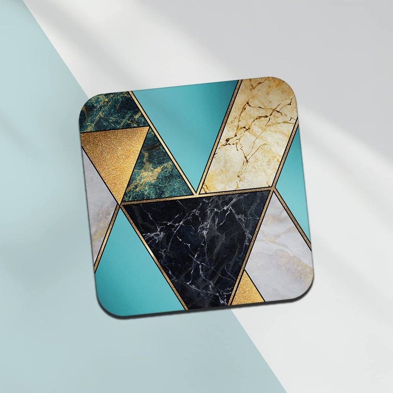 Square Single Coaster - Art Deco Blue Marble Effect New