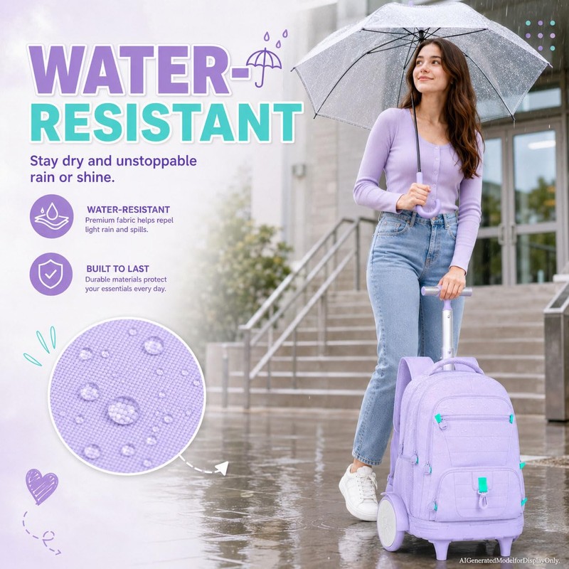 CCJPX 3Pcs Women & Girls Rolling Backpack with Bigger Wheels,