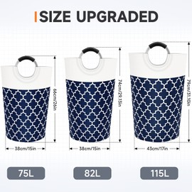 Fabspace Large Laundry Basket Laundry Hamper Bag Washing Bin Clothes Bag Collapsible Tall with Handles Waterproof Travel Bathroom College Essentials Storage for College Dorm, Family (Blue) 75L