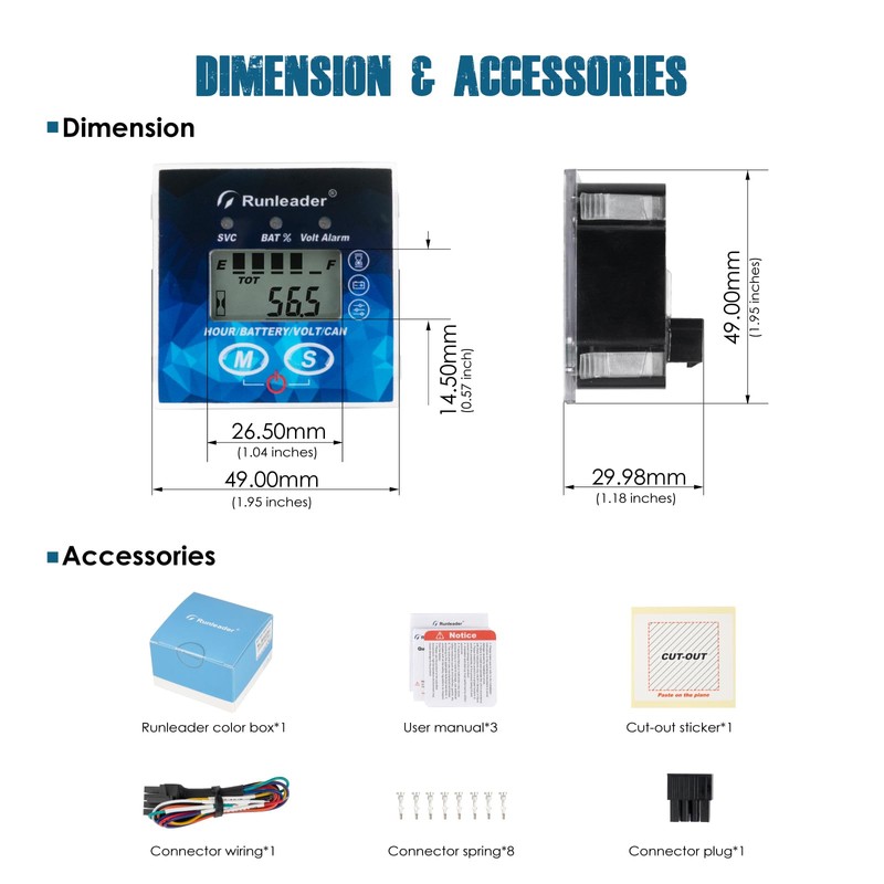 Runleader 12V 24V 36V 48V LCD Digital Battery Level Indicator