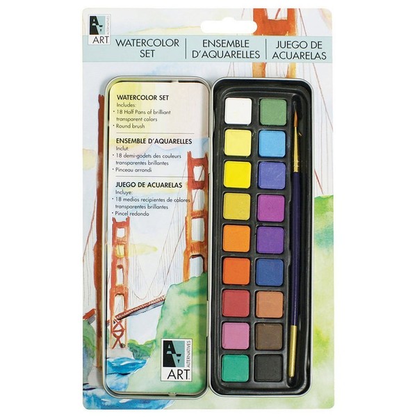 Art Alternatives Pocket Watercolor Set of 18 Half Pans of