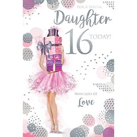 Daughter 16th 16 Today Girl & Presents Design Happy Birthday Card Lovely Verse