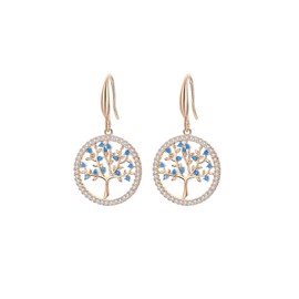 Tree of Life Dangle Hook Earrings Full Cubic Zirconia Unique Blue Leaves Exquisite Jewelry for Women's Gifts