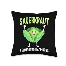 Sauerkraut Fermented Happiness - Funny Cabbage Throw Pillow