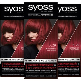 Syoss Color Coloration Hair Dye, 5_29 Intensive Red Level 3 (3x 115 ml), Permanent Colouration for up to 10 Weeks of Colour Intensity and 70% Less Hair Breakage*