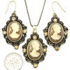 Brown Cameo Necklace Fashion Jewelry Set Pendant Charm Dangle Drop