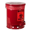 Justrite 05930R Steel Biohazard Waste Can, 10 Gallon Capacity, Red