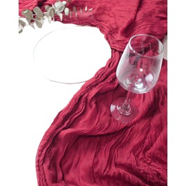 Table Runner 90 x 400 cm Long Gauze Table Decor for Bridal Baby Shower Birthday Wedding Party Crinkle Cheese Cloth Burgundy Color