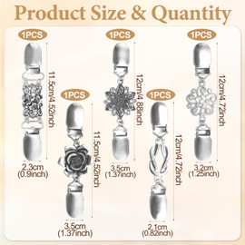 PXBSNB 5 PCS Vintage Sweater Shawl Clip Set, 5 Styles Shawl Clips, Silver Retro Cardigan Clip, Cape Cloak Clasp, Rhinestones Retro Cardigan Shawl Clips for Dress Shirt Scarf