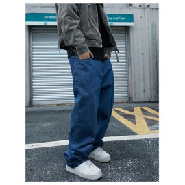 Verdusa Men's Vintage Baggy Jeans Wide Leg Denim Pants with Pockets Blue Large