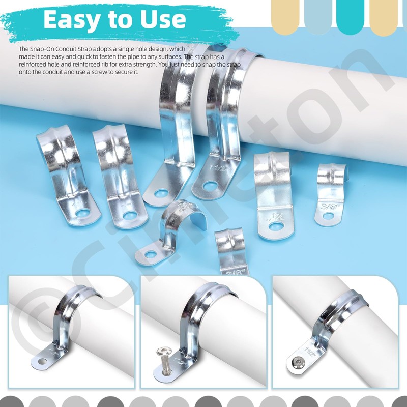 Cimeton 30Pcs 1/2 Inch One Hole Pipe Strap Single Hole