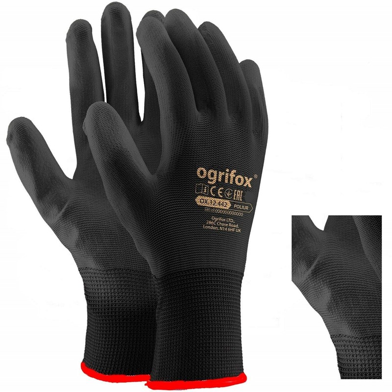 24 Pairs PU Coated Black Nylon Work Gloves. Gardening, Builders,