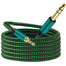 3.5mm to 6.35mm TRS Stereo Audio Cable, Gold-Plated Terminal green Color Zinc Alloy Housing 3.5mm 1/8" Male TRS to 6.35mm 1/4" Male TRS Nylon Braided Stereo Audio Cable for Cellphone and More (1M)