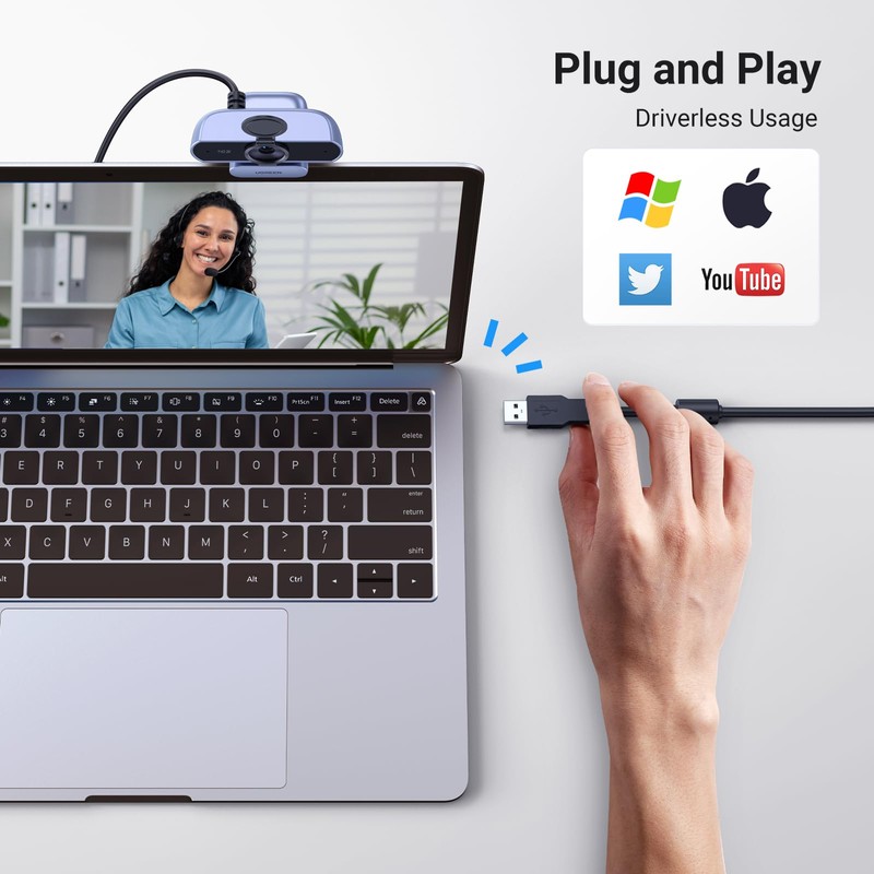 UGREEN Webcam 2K 30FPS Full HD, Cámara Web con Micrófono