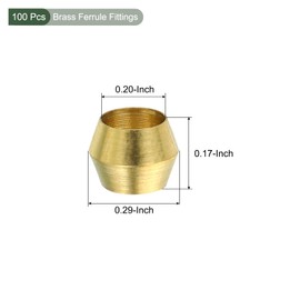 YOKIVE 100 Pcs Brass Ferrule Fittings, Compression Sleeves Ferrule Ring Assortment Kits, Great for Air Water Tubes (Brass Tone, 5mm Hole ID)