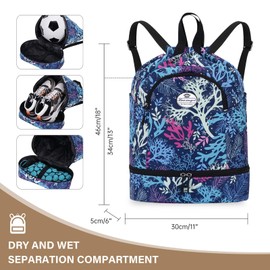 HUA ANGEL Lightweight Drawstring Backpack with Shoe Compartment, Waterproof for Sports Gym Travel Swimming Basketball Soccer, Branch and Leaves, Sporty