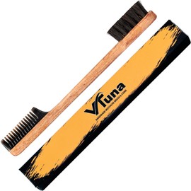 VTUNA Vtuna 2-in-1 Beard Comb & Brush - Mustache & Beard Comb for Men. Handcrafted from Solid Wood, Buffalo Horn, and Cow Tail Hair. Comes in a Box, Perfect for Gifting.