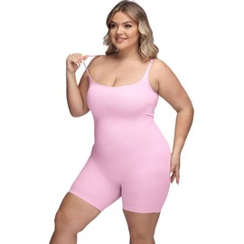 QOU Women's Shapewear Bodysuit Tummy Control Seamless Plus Size Snatched Waist Scoop Neck Sleeveless