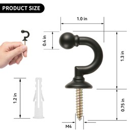 CasaARNO Curtain Tie-Backs Hooks,Tassel Hooks,Window Drapery Tieback Hooks, Clothes, Coat, Hat and Towel Hooks, 2 PCS, Wall Mounted，Black