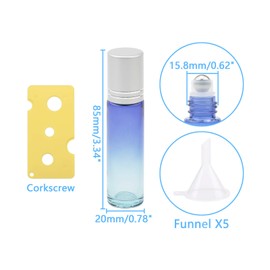 Newzoll 10Pcs Glass Rolling Bottles Set, 10ml (1/3oz) Blue Gradient Roller Bottles with Funnels Opener, Glass Rollon Bottles Vials for Essential Oil Aromatherapy Perfume Liquid Massage
