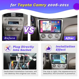 Hikity 2+64GB Android 13 Car Stereo for Toyota Camry 2006-2011 with Wireless Carplay Android Auto, 10.1 Inch Touchscreen GPS WiFi Bluetooth FM RDS SWC MIC Backup Camera