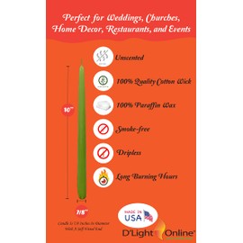 D'light Online Elegant 10" Unscented Fresh Lime Green Tapered Candles Premium Quality Candles Hand-Dipped, Dripless Taper Candles and Smokeless - Set of 12 Individually Wrapped (10 Inch, Fresh Green)