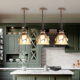 HUITICO Rustic Pendant Lighting for Kitchen Island Dining Room Sink Foyer, Mini Glass Hanging Light Fixture Farmhouse Deer Horn Antler Pendant Light Fixture