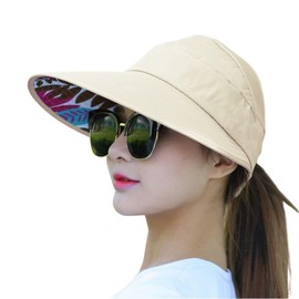 howkuhat Women's Sun Visor Hat UV Protection Foldable Wide Brim Portable Casual Cap for Outdoor Travel Hiking Fishing(UK, Alpha, One Size, M, Beige)