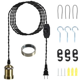 Plug in Pendant Light Cord hanging light kit with dimmer switch,Farmhouse Hanging Lights19.69 ft power cord length,Hemp Rope Plug in black Hanging Light Cord,suitable for kitchen island,dining room