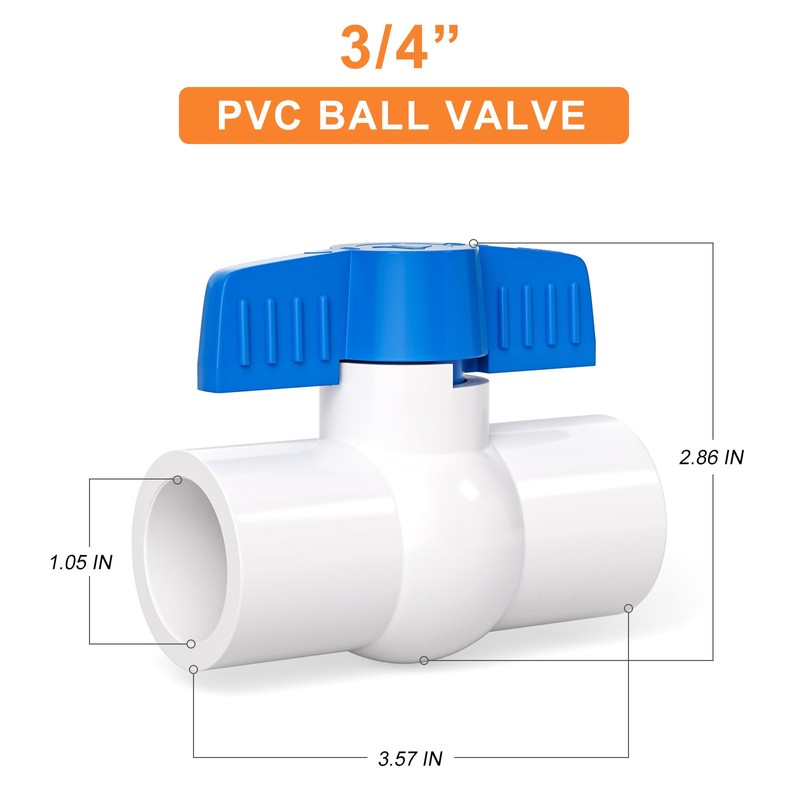 GASHER 5PCS 3/4 Inch PVC Ball Valve Shut Off Switch