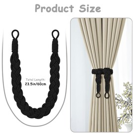 HOTUT Natural Cotton Rope Curtain Tiebacks, 2 PCS Curtain Tiebacks, Hand Knitting Curtains Tied, Curtain Rope Buckle, Braided Curtain Tiebacks for Home Hotel Office Curtain Accessories - Black