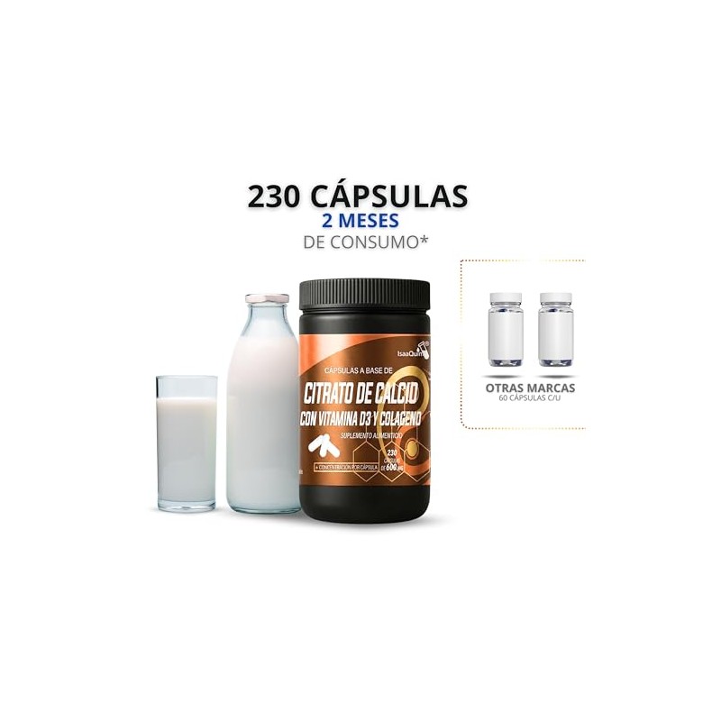 Citrato Calcio Vitamina Colágeno Hidrolizado 600 Por Cápsula 230 Cápsulas