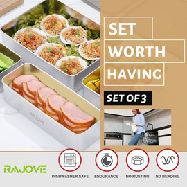 3 Pack Deepen Bacon Storage Containers for Fridge, 304 Stainless Steel Food Storage Container With Removable Drain Tray, Deli Meat Containers with Lids, Dishwasher Safe, Keeps Fruits, Vegetables Fresh