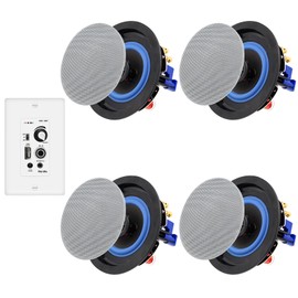 Herdio Bluetooth Ceiling Speakers Wired 4 Inches 2-Way with 4 Channel Amplifier Receiver for Home Theater Living Room Office(4 Speakers)