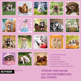 2025 Wall Calendar,Calendar 2025,Puppy Monthly Wall Calendar, 12" x 24" Open,Family Planner Calendar Jul.2024 - Dec.2025 Organizer with Cute Puppy Images, for Puppies Dogs Lovers