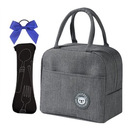 Lunch Bag Insulated Lunch Bag Reusable Tote Bag Lunch Box for Kids Adult with 1 Cutlery Storage Bag,Thermal Cooler Bag Ideal for Work School Office Travel Etc-Gray