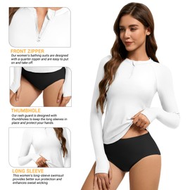 Women's Rash Guard Swim Top Long Sleeve Bathing Suits Modest Athletic Surf Swimwear, White M